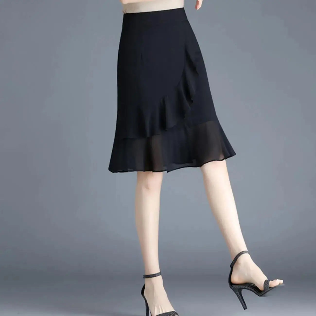 Elegant Black Chiffon Fishtail Skirt