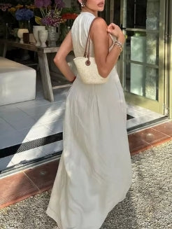 Women’s Long Pleated Sleeveless Bodycon Dress Elegant Summer Dress