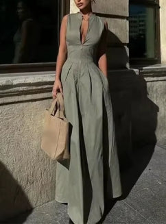 Women’s Long Pleated Sleeveless Bodycon Dress Elegant Summer Dress