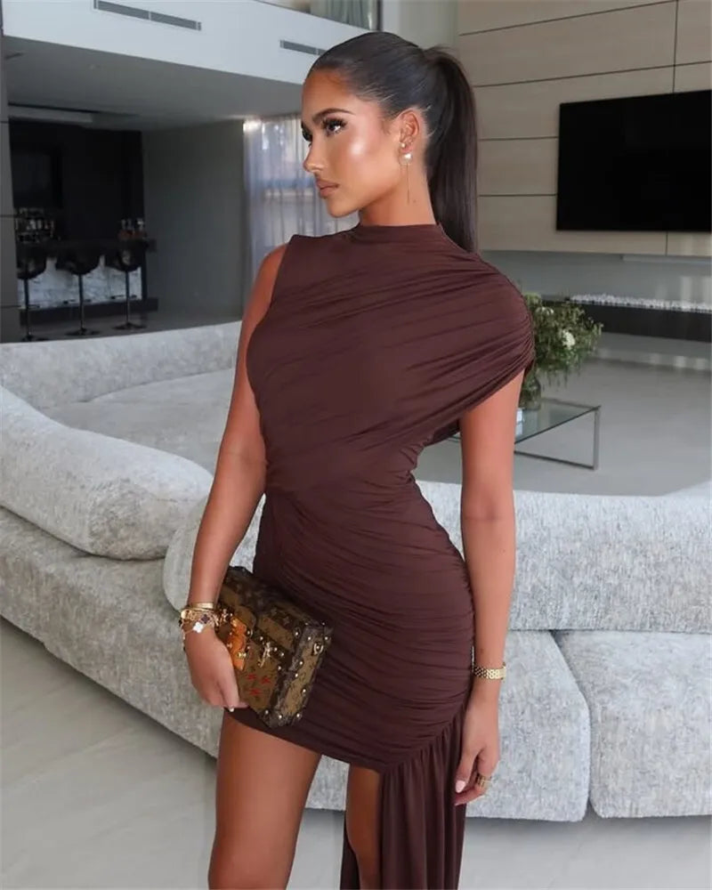 Elegant Draped Ruched Mini Dress for Women