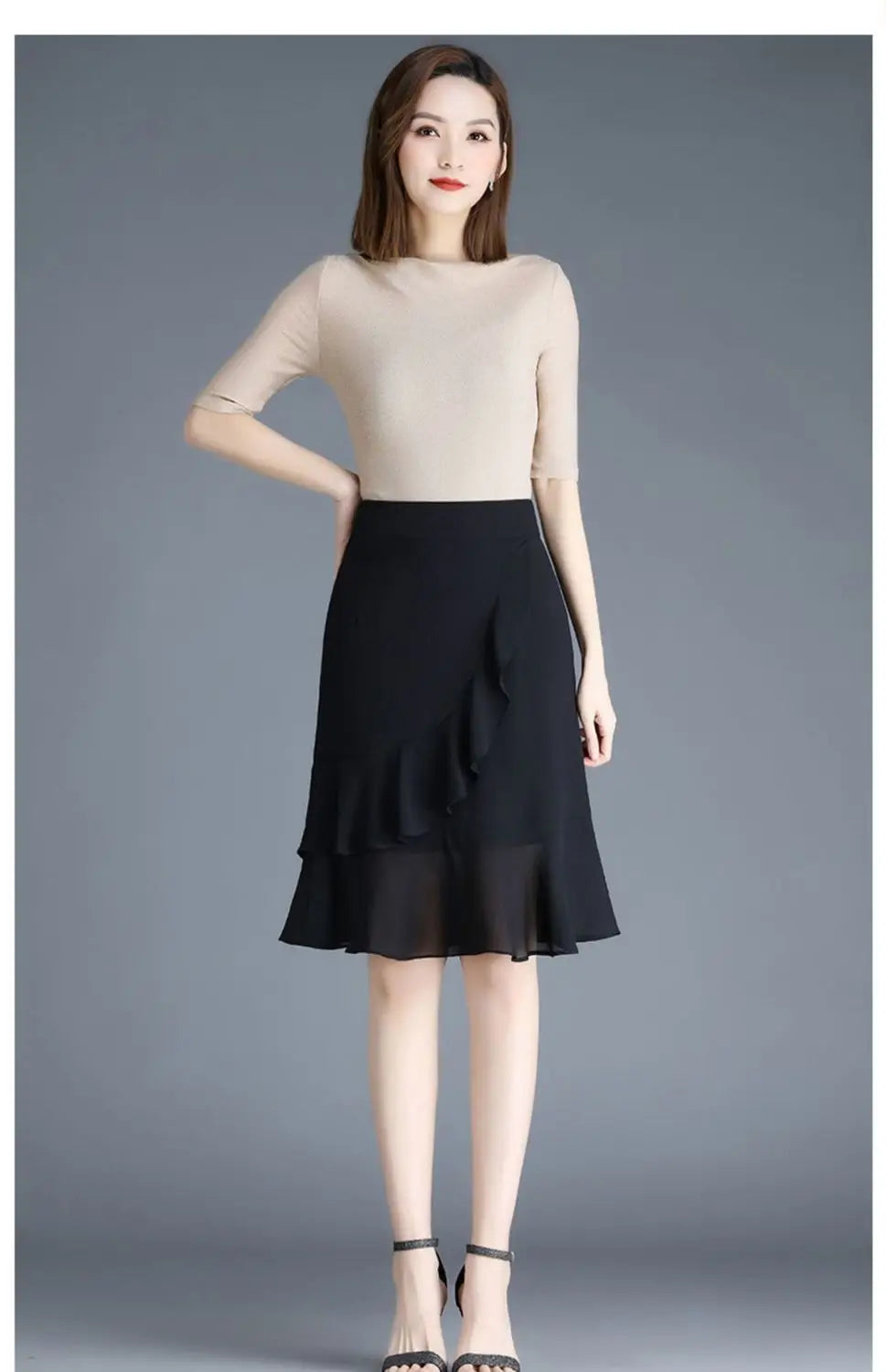Elegant Black Chiffon Fishtail Skirt