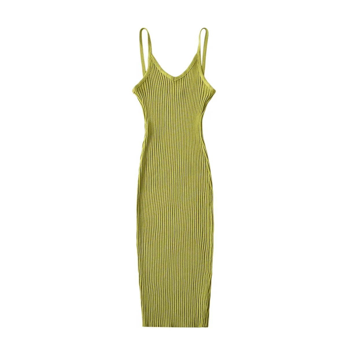 Tangada 2023 Summer Fashion Women Solid Sweater Dress Sleeveless V Neck Ladies Midi Dress AI25X