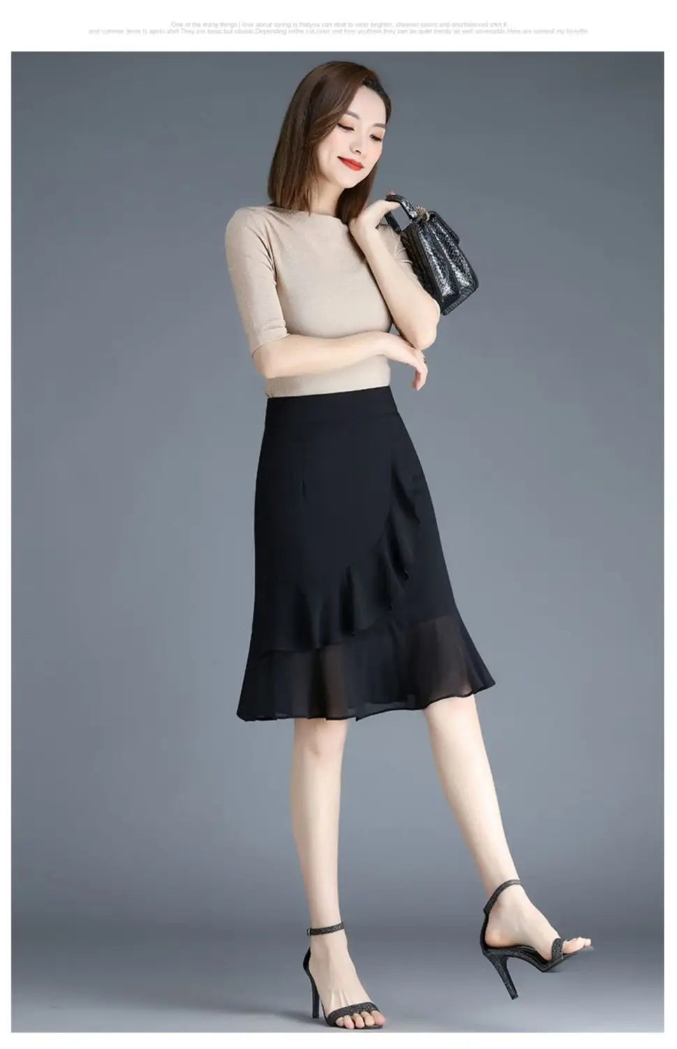 Elegant Black Chiffon Fishtail Skirt