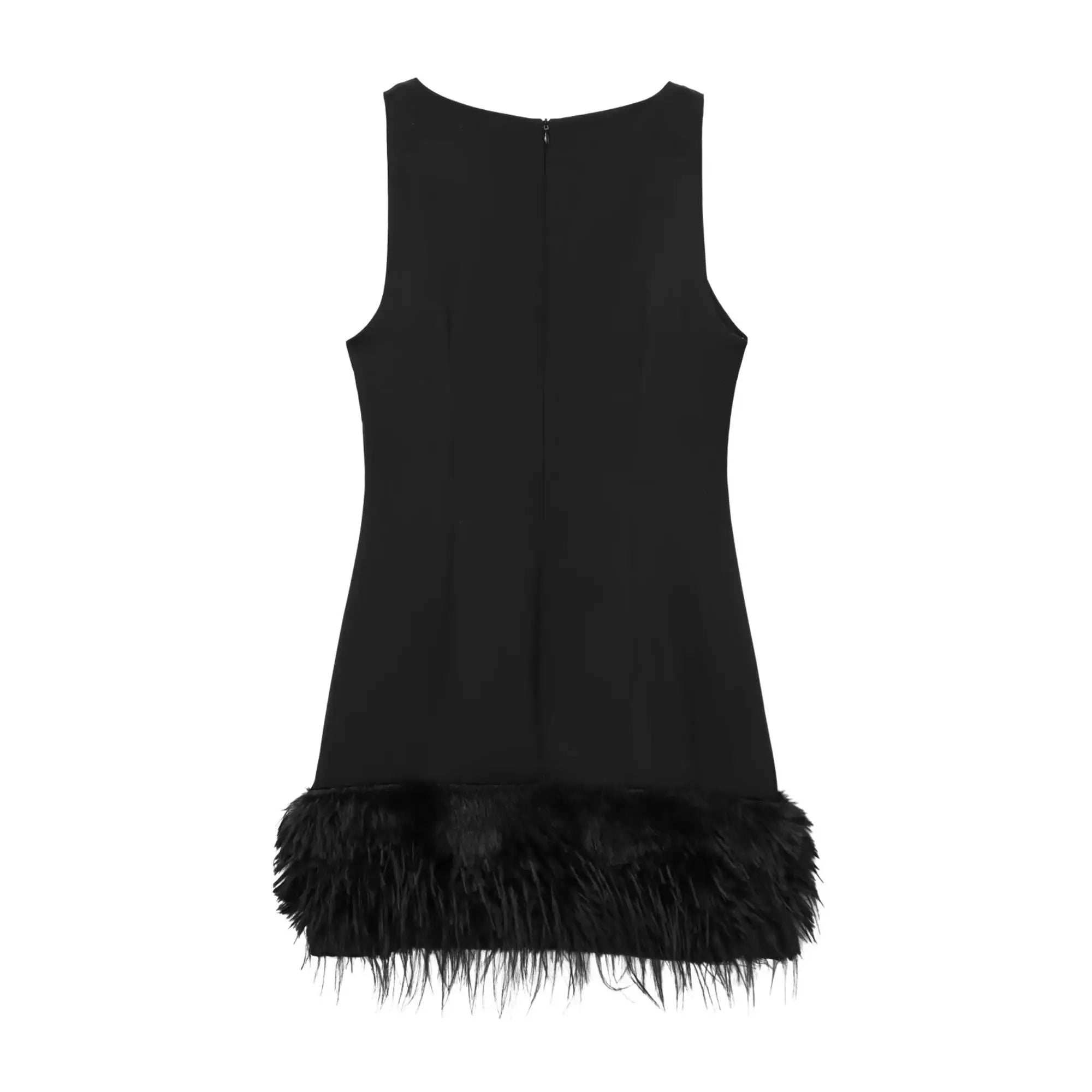 Elegant Feather Trim Mini Dress - Chic Party Style