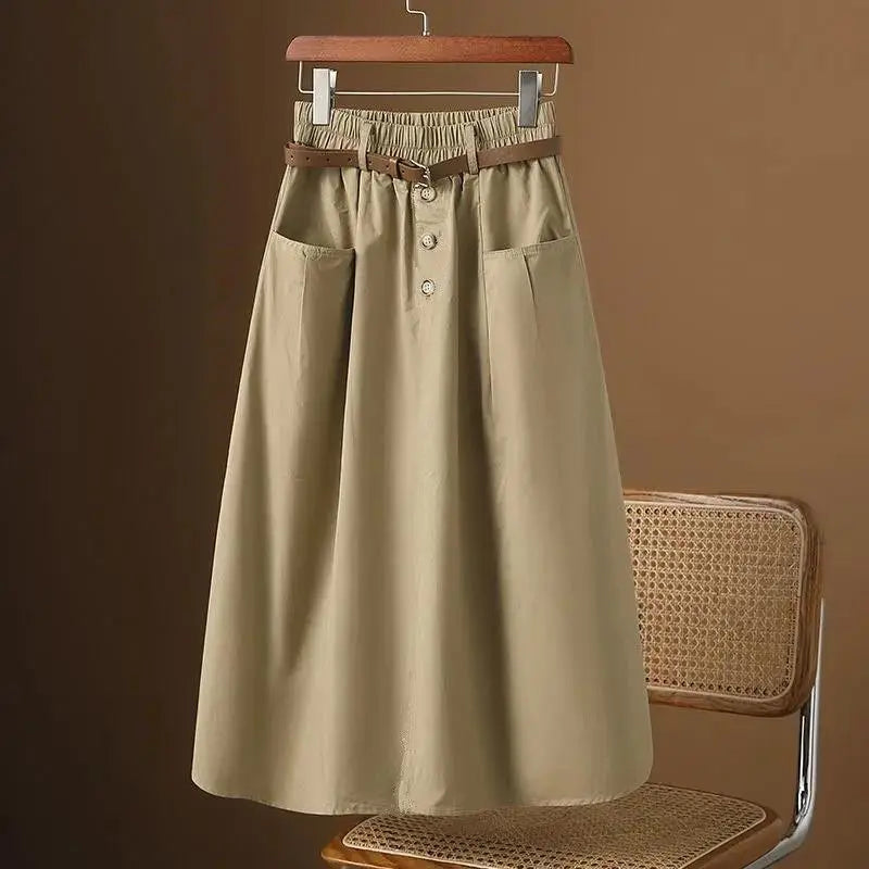 Skirts for Women Cotton Flare Woman Skirt Elastic High Waist Midi A Line Clothing Sales Aesthetic Y2k Vintage Luxury Elegant V