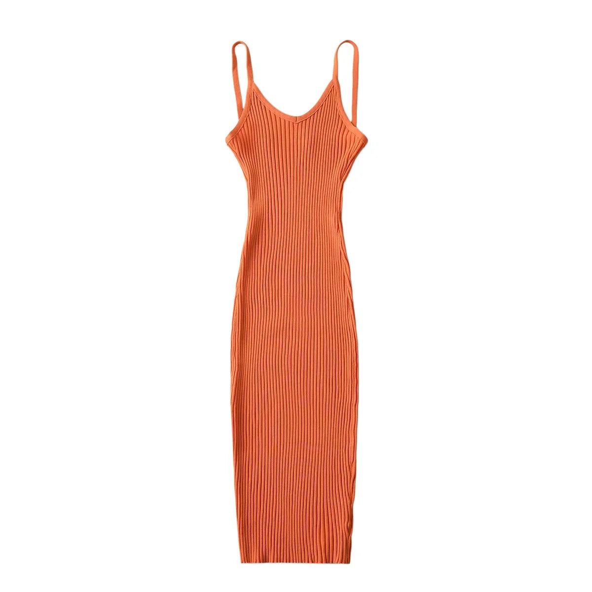 Tangada 2023 Summer Fashion Women Solid Sweater Dress Sleeveless V Neck Ladies Midi Dress AI25X