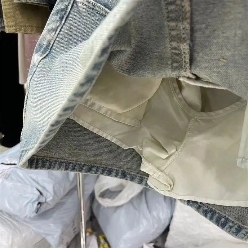 Vintage Fashion High Waist Diamonds A-line Skirt Female Trend Sexy Pocket Skirt Women Clothing Fashionable Distressed Mini Dress