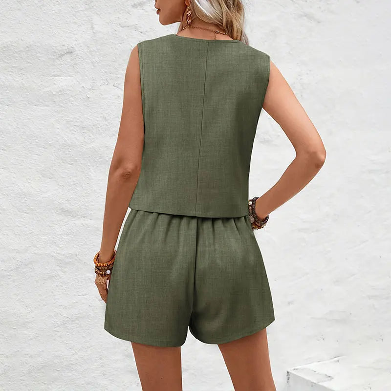 Elegant Women's Summer Waistcoat and Shorts Set