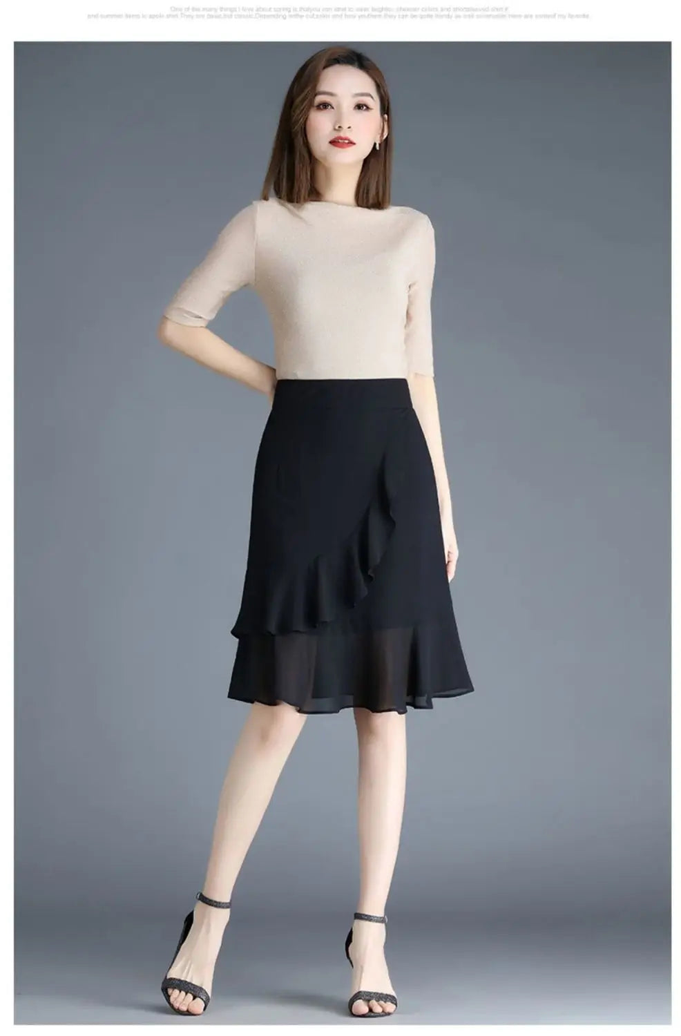Elegant Black Chiffon Fishtail Skirt