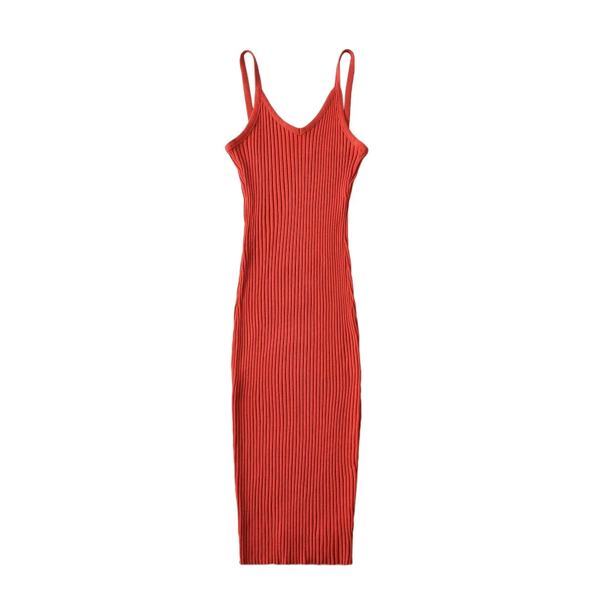 Tangada 2023 Summer Fashion Women Solid Sweater Dress Sleeveless V Neck Ladies Midi Dress AI25X