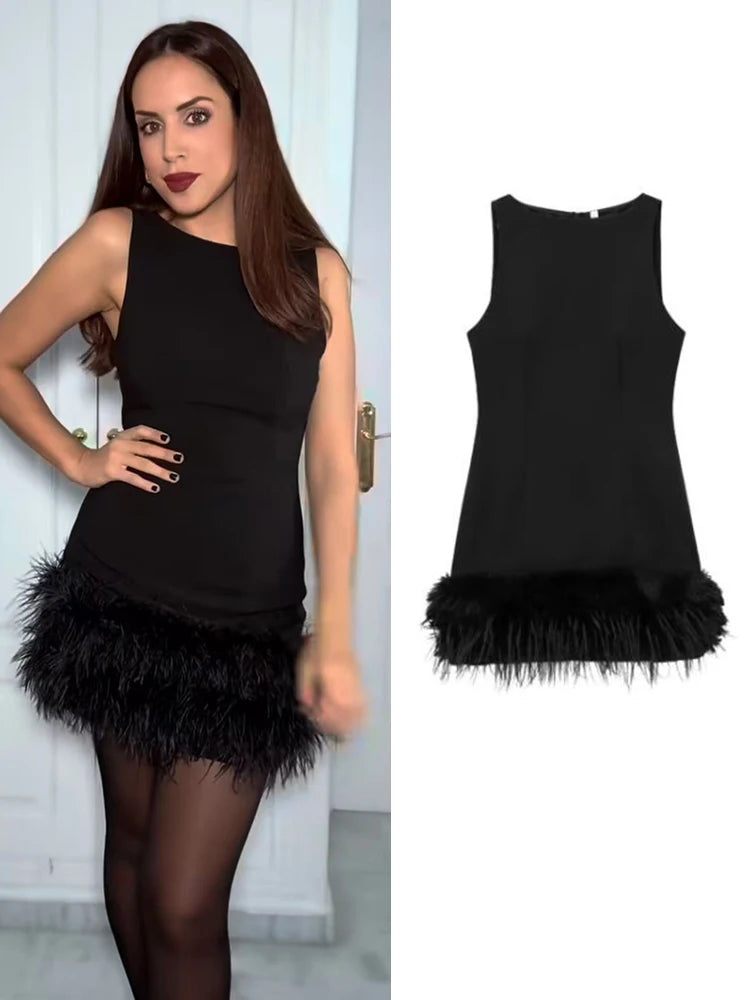 Elegant Feather Trim Mini Dress - Chic Party Style