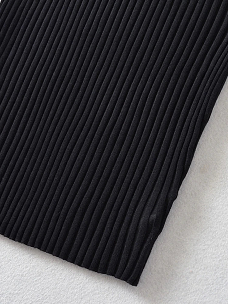 Tangada 2023 Summer Fashion Women Solid Sweater Dress Sleeveless V Neck Ladies Midi Dress AI25X