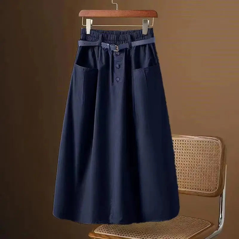 Skirts for Women Cotton Flare Woman Skirt Elastic High Waist Midi A Line Clothing Sales Aesthetic Y2k Vintage Luxury Elegant V