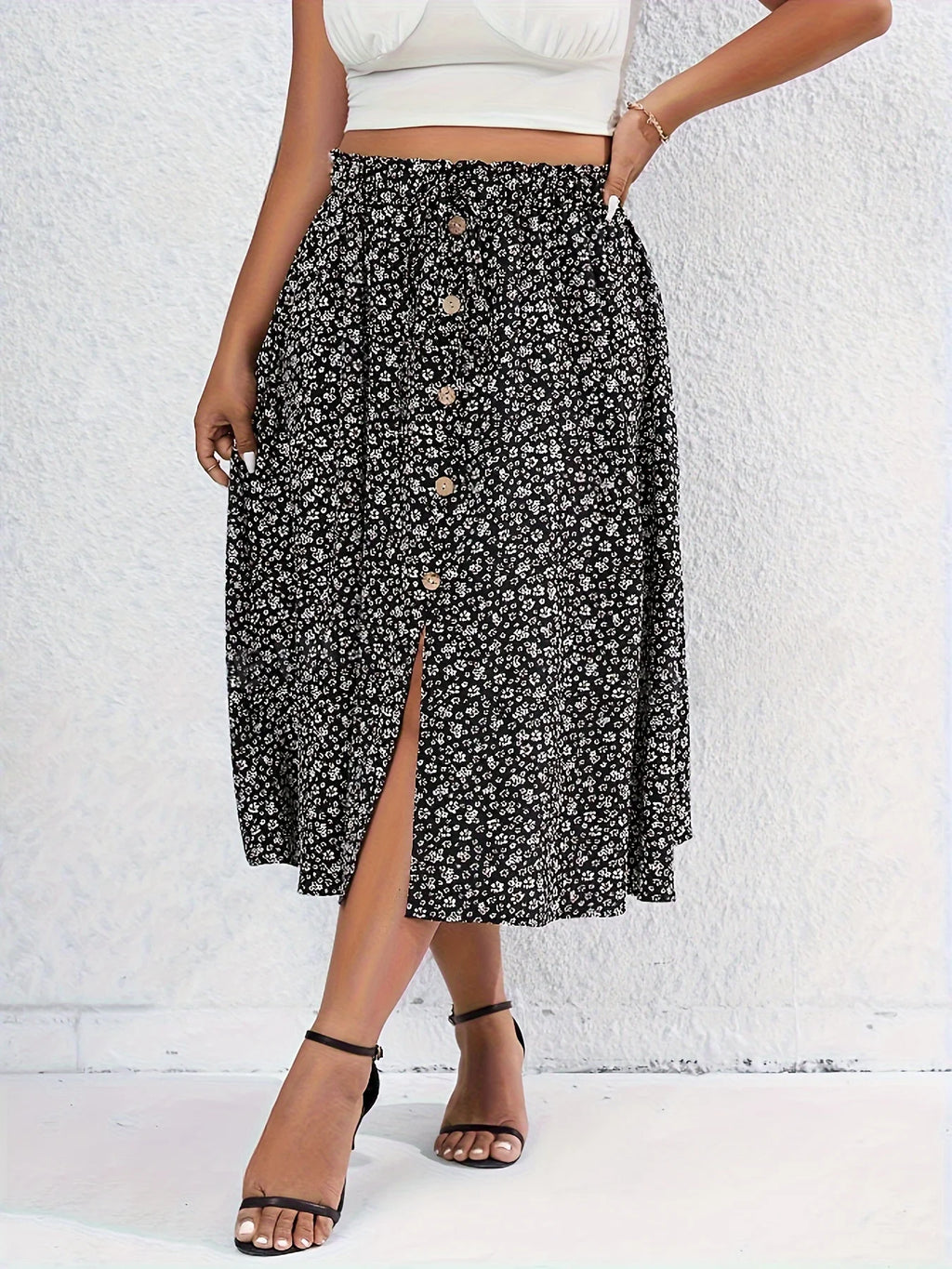 Elegant Plus Size Floral Print Split Skirt
