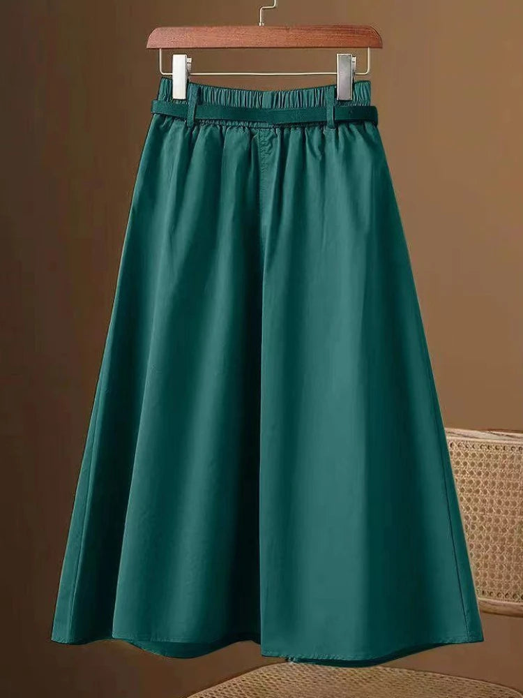 Skirts for Women Cotton Flare Woman Skirt Elastic High Waist Midi A Line Clothing Sales Aesthetic Y2k Vintage Luxury Elegant V