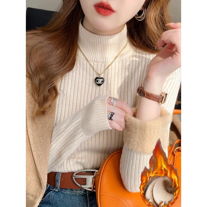 Cozy Velvet-Lined Women's Turtleneck Sweater