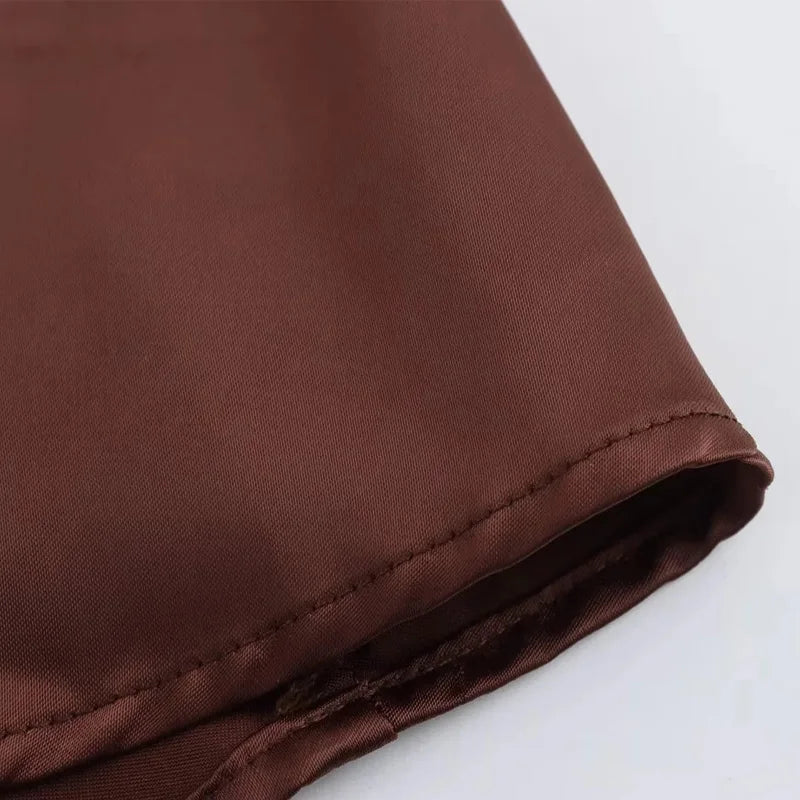Elegant Satin Halter Backless Midi Dress - Brown
