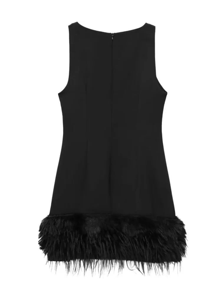 Elegant Feather Trim Mini Dress - Chic Party Style