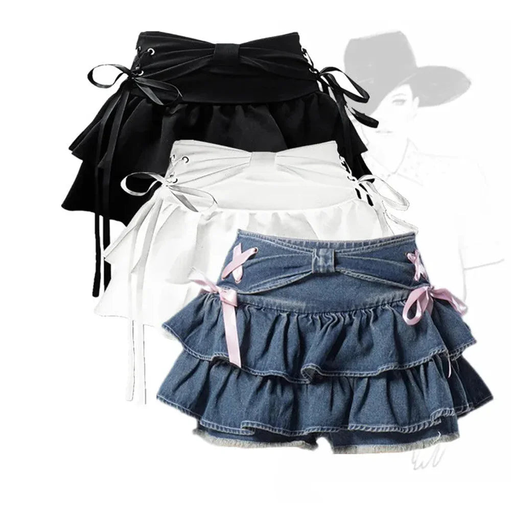 Sweet Kawaii Bow Vintage Y2K Gothic Mini Skirt