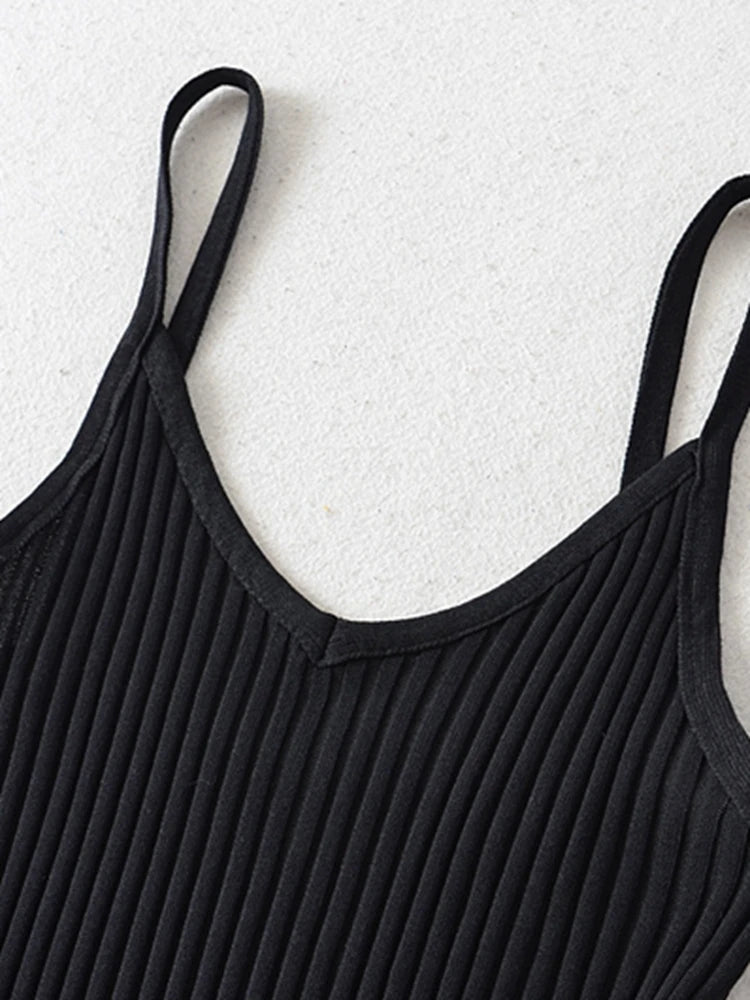 Tangada 2023 Summer Fashion Women Solid Sweater Dress Sleeveless V Neck Ladies Midi Dress AI25X