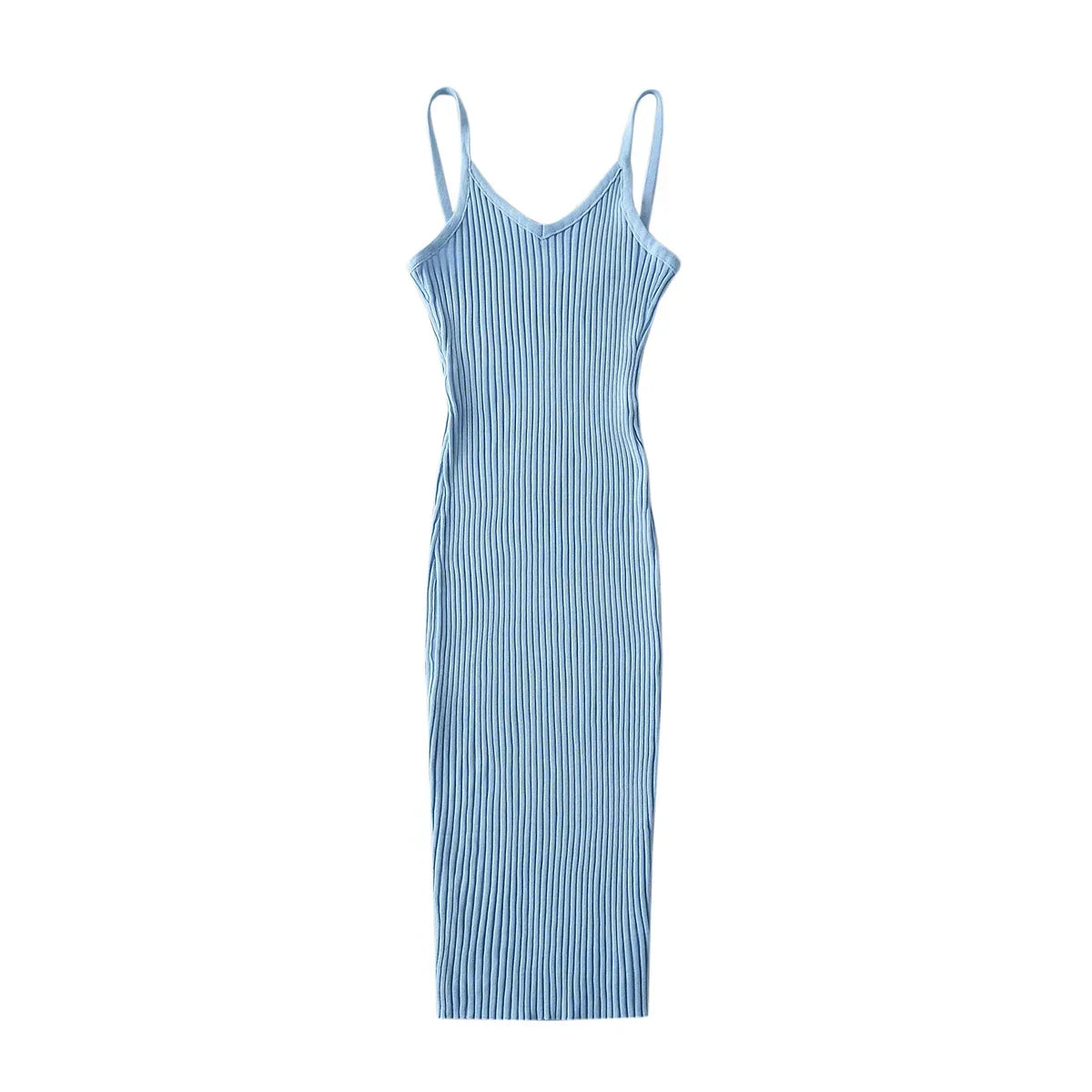 Tangada 2023 Summer Fashion Women Solid Sweater Dress Sleeveless V Neck Ladies Midi Dress AI25X