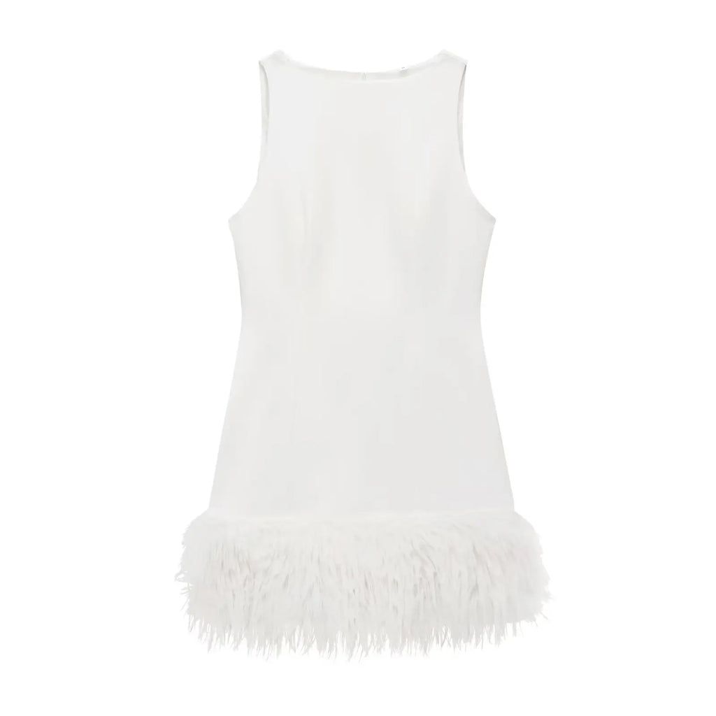 Elegant Feather Trim Mini Dress - Chic Party Style