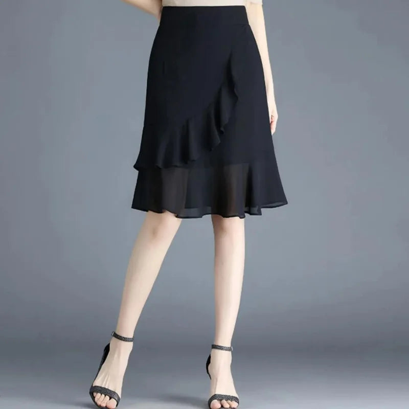 Elegant Black Chiffon Fishtail Skirt