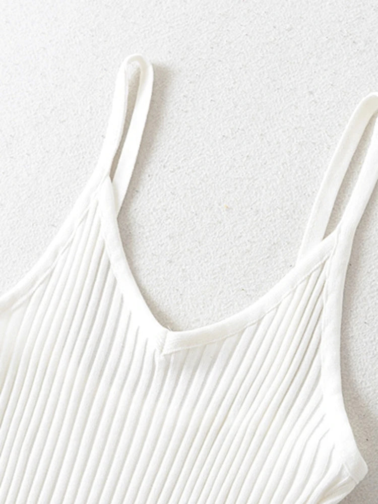 Tangada 2023 Summer Fashion Women Solid Sweater Dress Sleeveless V Neck Ladies Midi Dress AI25X