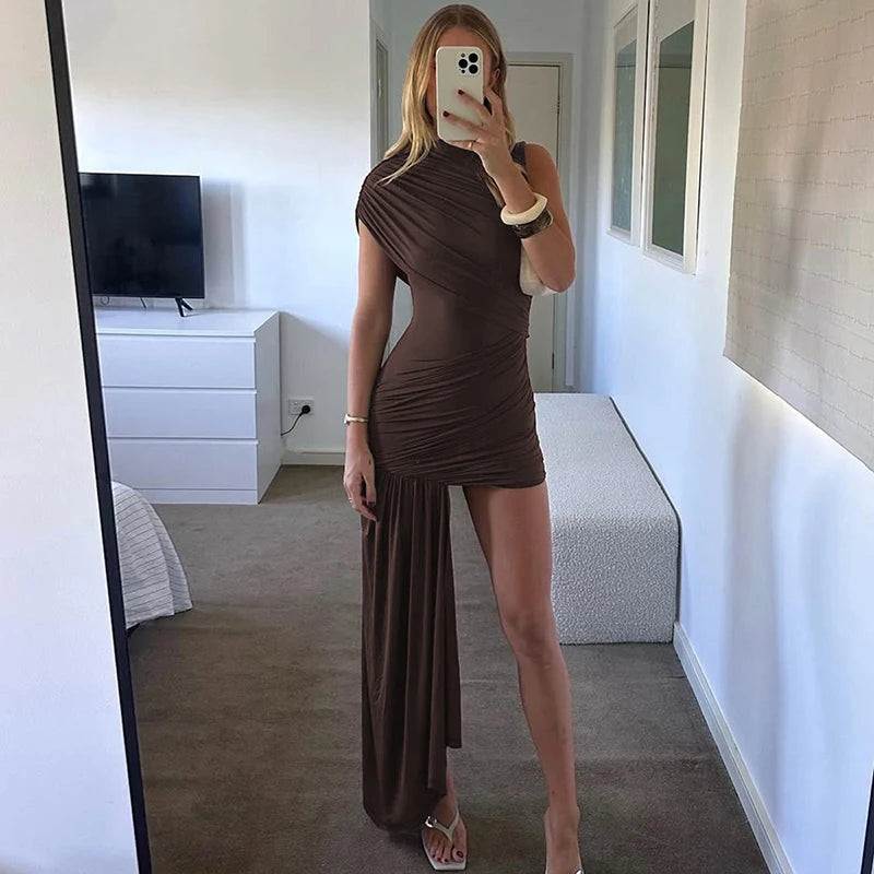 Elegant Draped Ruched Mini Dress for Women