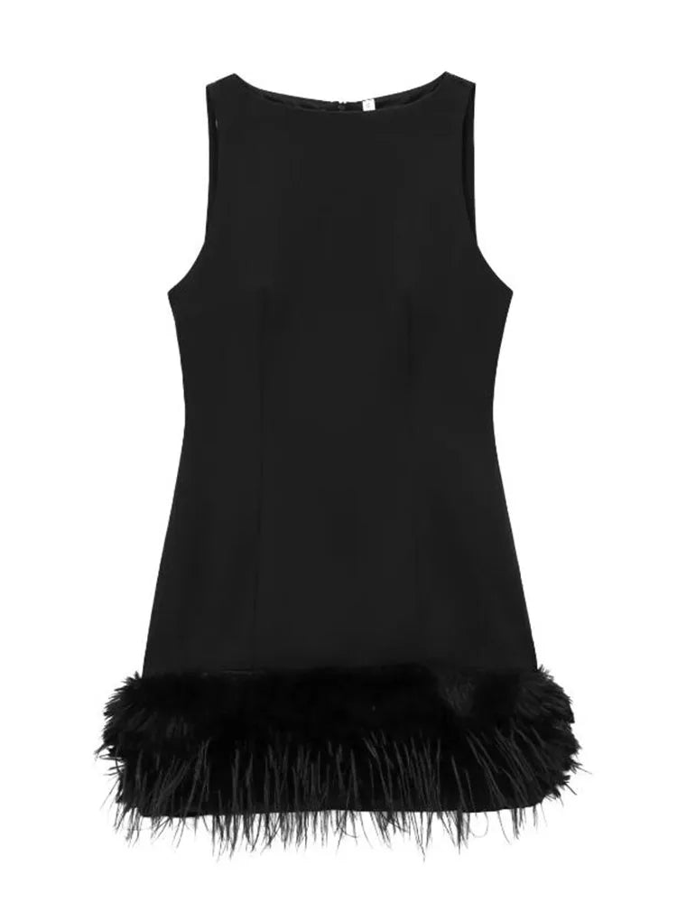 Elegant Feather Trim Mini Dress - Chic Party Style