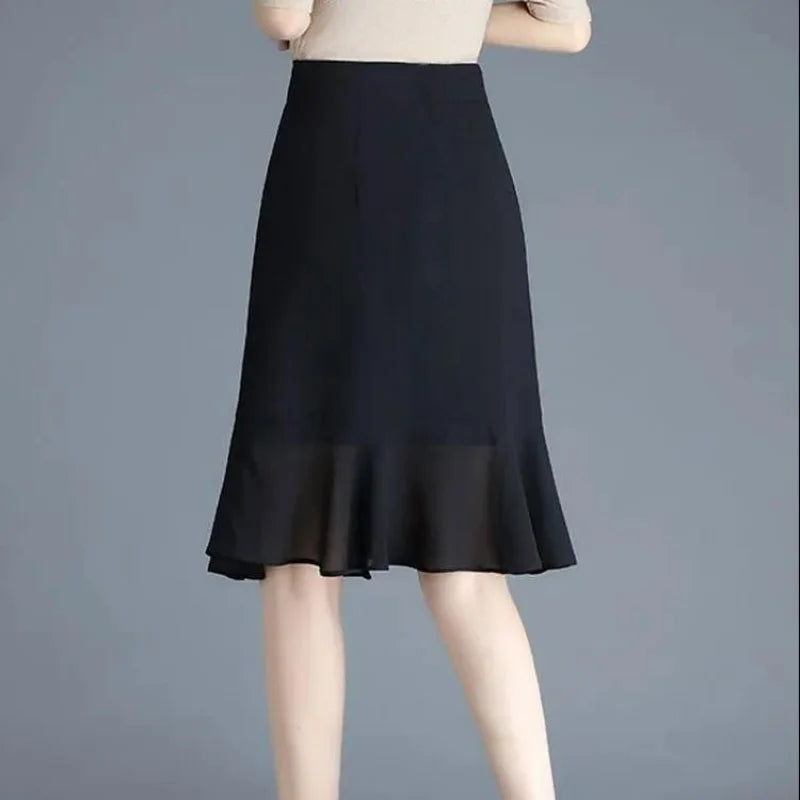 Elegant Black Chiffon Fishtail Skirt