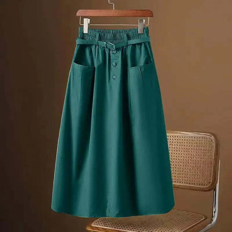 Skirts for Women Cotton Flare Woman Skirt Elastic High Waist Midi A Line Clothing Sales Aesthetic Y2k Vintage Luxury Elegant V