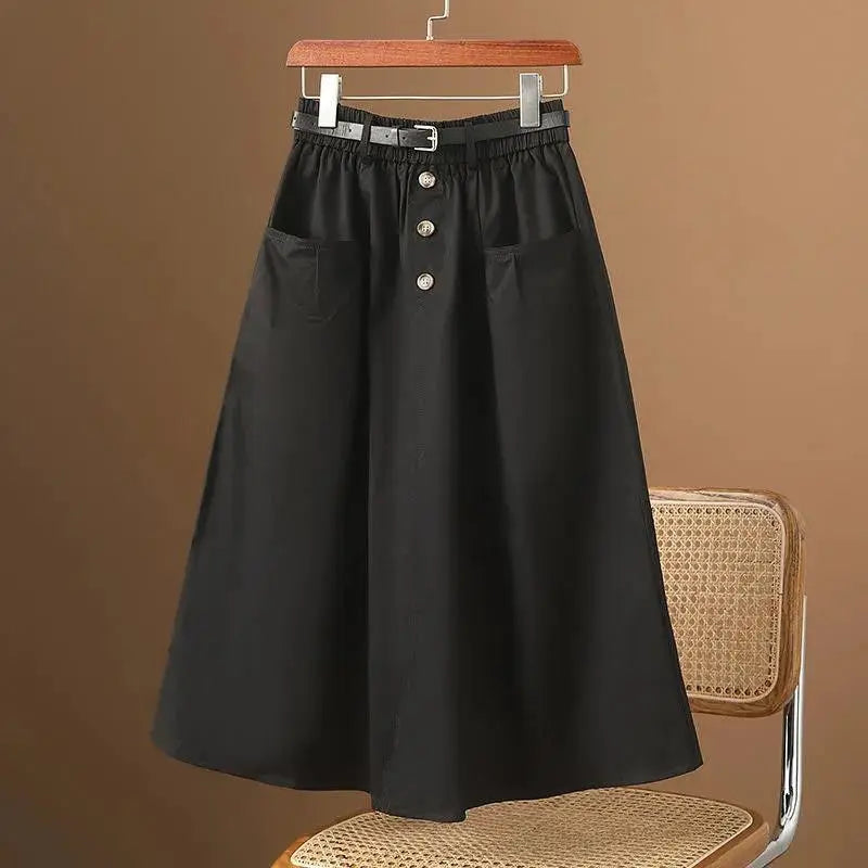 Skirts for Women Cotton Flare Woman Skirt Elastic High Waist Midi A Line Clothing Sales Aesthetic Y2k Vintage Luxury Elegant V