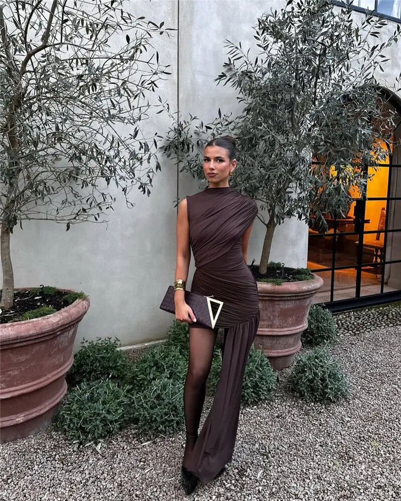 Elegant Draped Ruched Mini Dress for Women